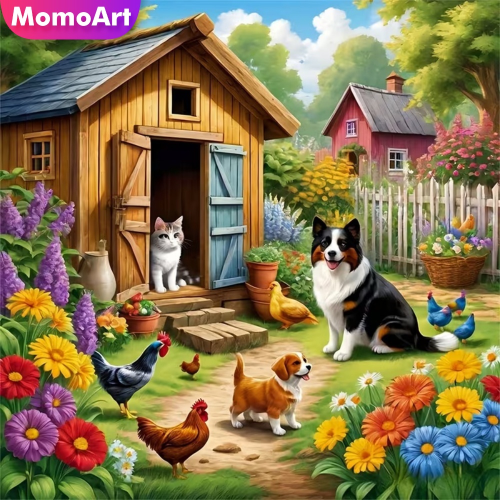 Art Craft Hobbies - ชุดงานฝีมือภาพวาดเพชร DIY ลายบ้านสุนัขและแมว รุ่นใหม่ล่าสุด งานปักเพชรลายสัตว์ ศิลปะตกแต่งผนัง
