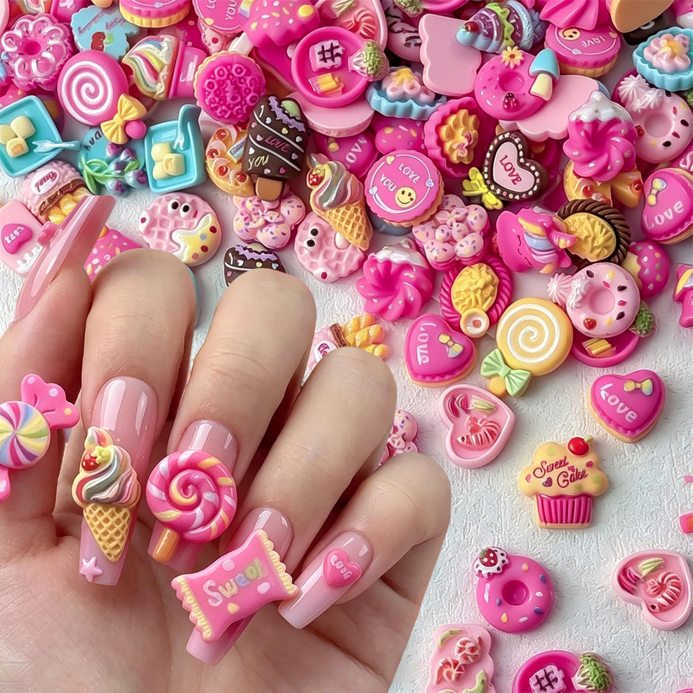 Art Craft Ice Cream - ชาร์มเรซิ่นรูปขนมหวานน่ารัก 50 ชิ้น สำหรับตกแต่งเล็บ ไอศกรีม เฟรนช์ฟรายส์