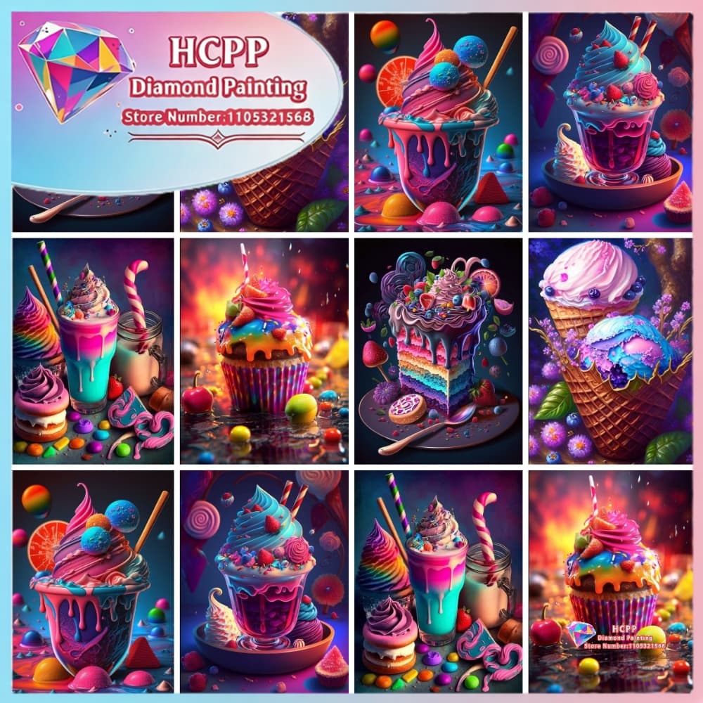 Art Craft Ice Cream - ชุดภาพวาดเพชร 5 มิติ รูปเค้กไอศกรีม อาหาร ของตกแต่งบ้าน