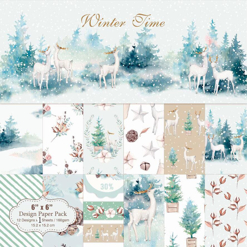 Art Craft Winter - Kljuyp แผ่นสมุดภาพเวลาฤดูหนาว24แผ่นกระดาษโอริกามิศิลปะพื้นหลังการ์ดกระดาษทำ DIY สมุดภาพงานฝีมือกระดาษ