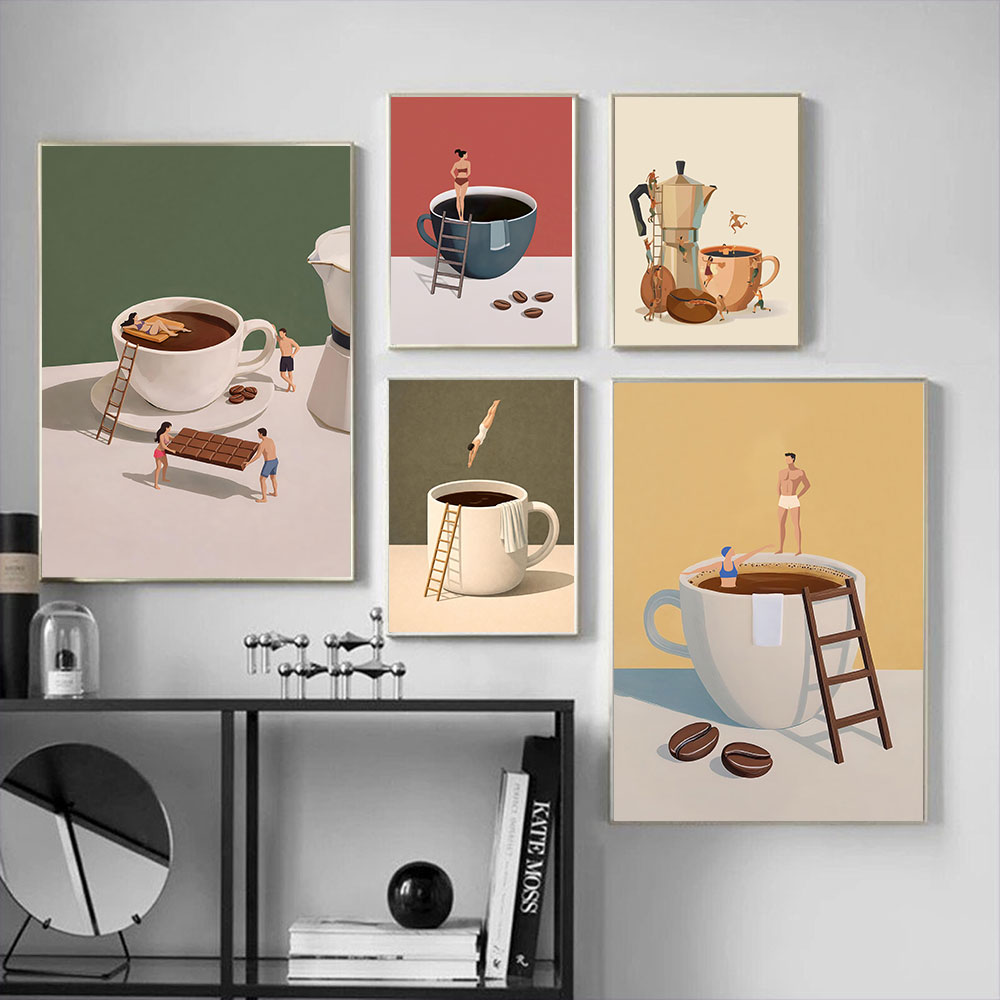 Art Craft Kitchen - ภาพพิมพ์บนผ้าใบลายกาแฟ 1 ชิ้น แบบไม่มีกรอบ สำหรับคนรักกาแฟ ตกแต่งผนังห้องครัว