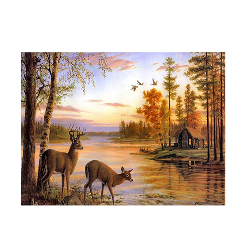 Art And Craft Autumn - ชุดภาพวาดเพชรลายกวางในป่าฤดูใบไม้ร่วง, งานศิลปะเพชร 5 มิติแบบเต็มพื้นที่, ของตกแต่งผนังบ้าน, ของขวัญงานฝีมือ