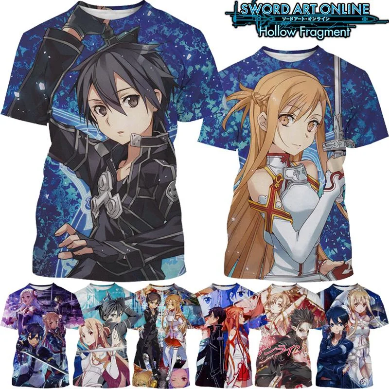 Art Craft Online - เสื้อยืดผู้ชายพิมพ์ลายสปอร์ต แห้งเร็ว ระบายอากาศได้ดี ลายอนิเมะ Sword Art