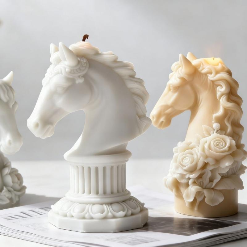 Art Craft Horse - แม่พิมพ์ซิลิโคน เครื่องทำเทียนประติมากรรมม้า พร้อมการตกแต่งฐานเสาโรมัน JOMD
