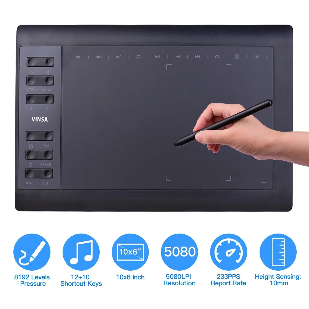 Art Craft Online - แท็บเล็ตวาดภาพกราฟิกมืออาชีพ10x6นิ้ว12ปุ่มด่วนพร้อมสำหรับ Windows Mac สำหรับการออกแบบสีหลักสูตรออนไลน์