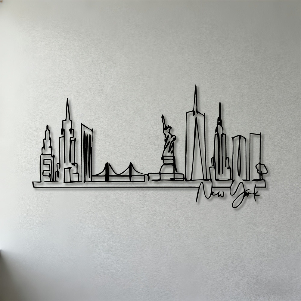 Art Craft Nyc - CIFBUY งานศิลปะติดผนังโลหะ รูปทรงเส้นขอบเมืองนิวยอร์ก งานปั้นเหล็ก ตกแต่งภายในและภายนอกบ้าน ห้องนั่งเล่น
