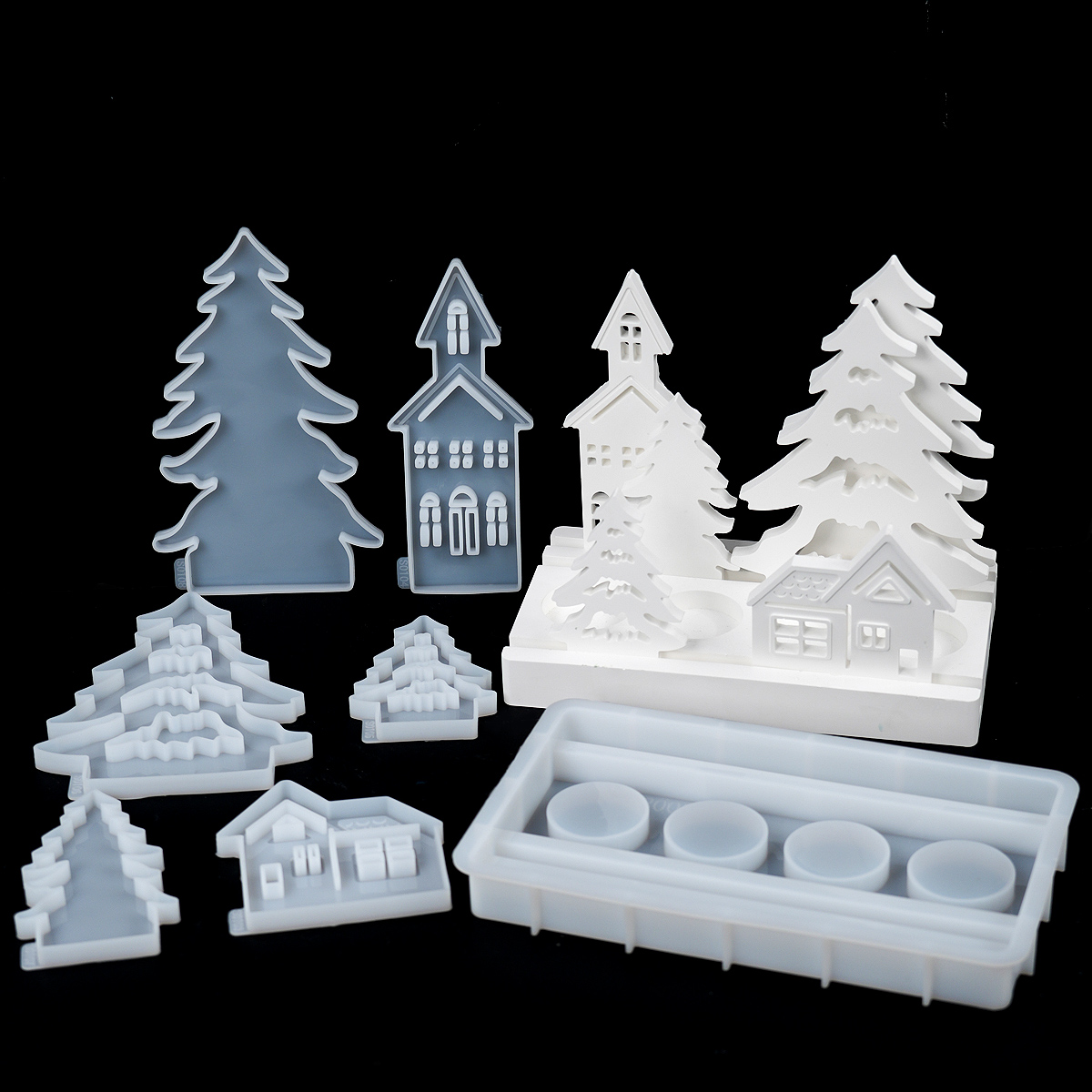 Art Craft House Making - เครื่องประดับคริสต์มาสเทียนผู้ถือแม่พิมพ์ซิลิโคน DIY House Christmas Tree เทียนผู้ถือหัตถกรรมทําปูนปลาสเตอร์เรซิ่น