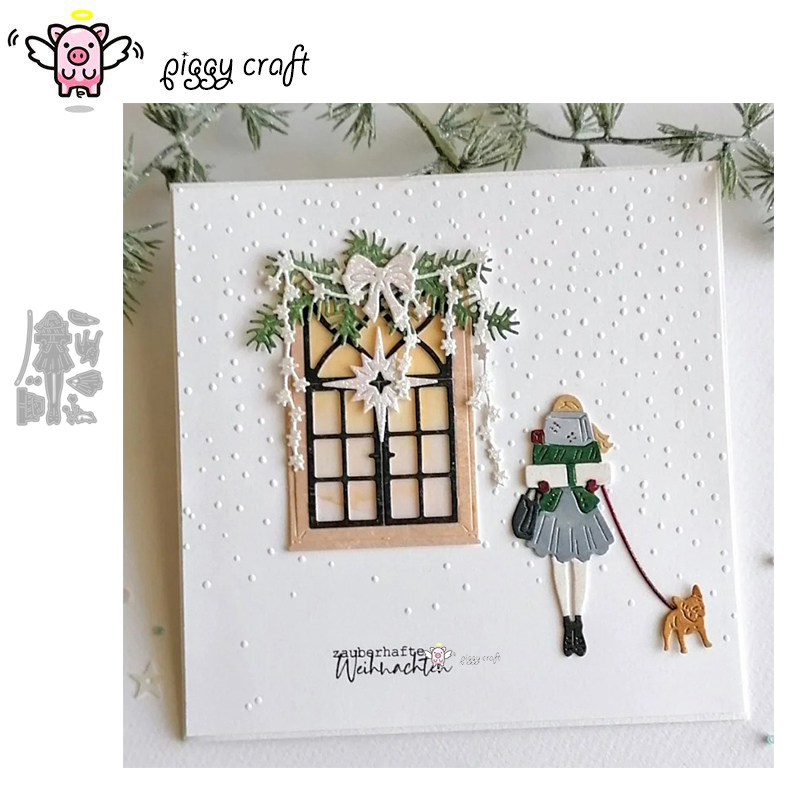 Stencil Cutting Plotter - แม่พิมพ์ตัดโลหะ Piggy Craft สำหรับงานตัดกระดาษ ของขวัญ สาวพาสุนัขเดินเล่น
