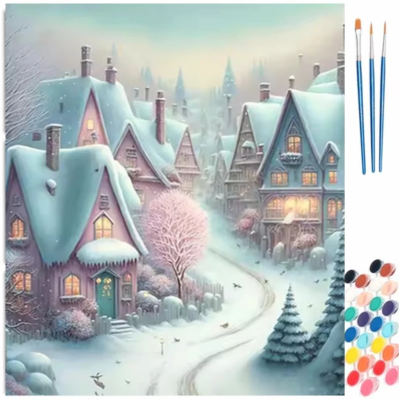 Art Craft Winter - ชุดระบายสีตามตัวเลขสำหรับผู้ใหญ่ ผู้เริ่มต้น 40x50 ซม. ภาพวาดเทพนิยายฤดูหนาว DIY