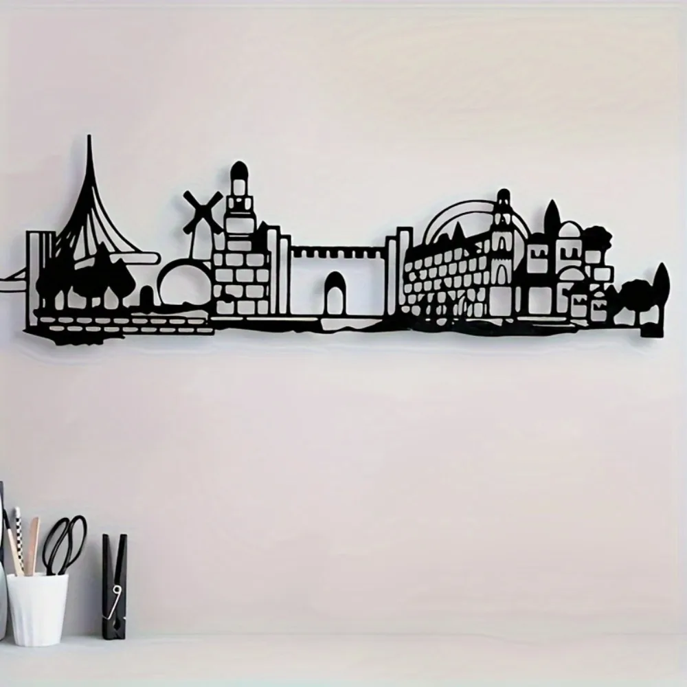 Art & Craft Tape - CIFBUY งานศิลปะติดผนังเหล็ก ลายเส้นขอบฟ้าเยรูซาเล็ม ซิลลูเอทเมืองเก่า ดาวเดวิด ประติมากรรมโลหะ