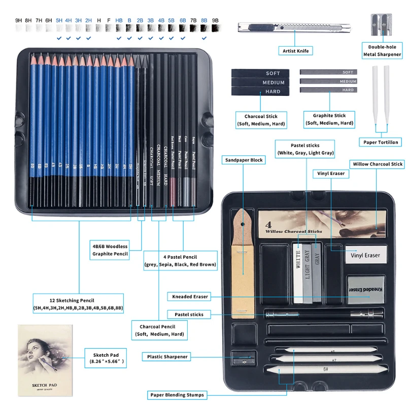 50 ชิ้น Sketching ดินสอชุดดินส - Sketching Charcoal Set บทวิจารณ์และราคา