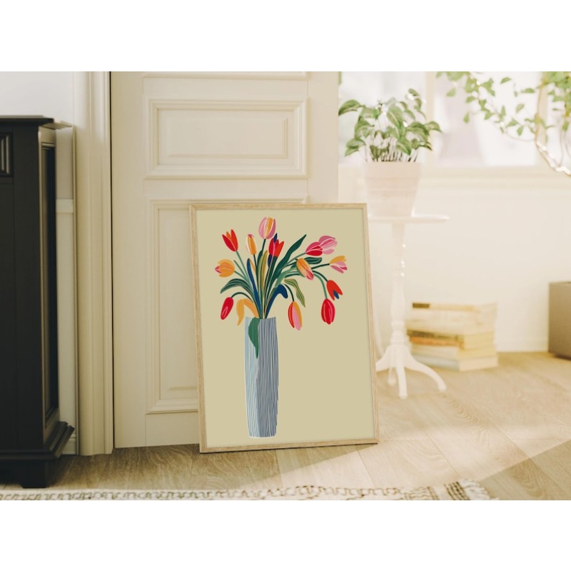 ภาพพิมพ์ดอกทิวลิปบนผ้าใบ 2 ชิ้ - Art Craft Kitchen บทวิจารณ์และราคา