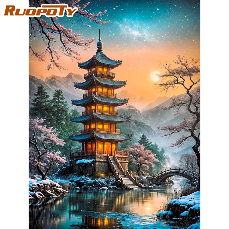 RUOPOTY ภาพวาดเพชรลายเจดีย์ ศิ - Art Craft Room Ideas บทวิจารณ์และราคา